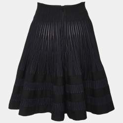 Alaia Black & Navy Blue Textured Knit Flared Mini Skirt S