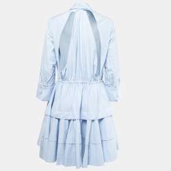 Alaia Blue Cotton Cutout Back Detail Shirt Dress M