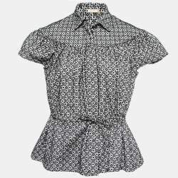 Alaia Black/White Embroidered Cotton Peplum Top M