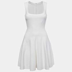 Alaia White Knit Sleeveless Flared Mini Dress M