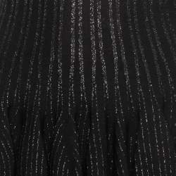 Pre Owned Alaia Black/Metallic Striped Lurex Knit Skater Mini Dress M