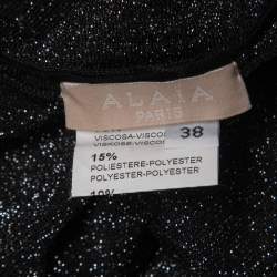 Pre Owned Alaia Black/Metallic Striped Lurex Knit Skater Mini Dress M