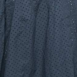 Pre Owned Alaia Navy Blue Eyelet Cotton Flared Mini Skirt M