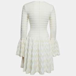 Pre Owned Alaia Cream Patterned Wool Blend Knit Short Dress M