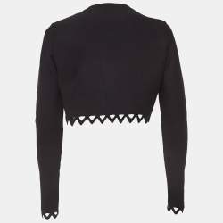Alaia Black Knit Scallop Cut-Out Hem Cropped Cardigan L
