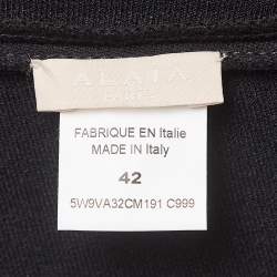 Alaia Black Knit Scallop Cut-Out Hem Cropped Cardigan L