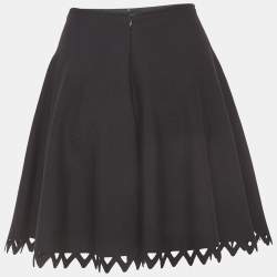 Alaia Black Knit Scallop Cut-Out Hem Flared Mini Skirt M