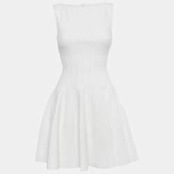 Alaia White Textured Knit Sleeveless Flared Mini Dress M