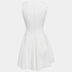 Alaia White Textured Knit Sleeveless Flared Mini Dress M