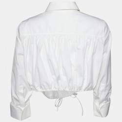 Alaia White Cotton Shirred Waist Crop Shirt M