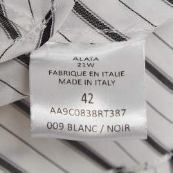 Pre Owned Alaia White/Black Pinstripe Cotton Cinched Waist Shirt L