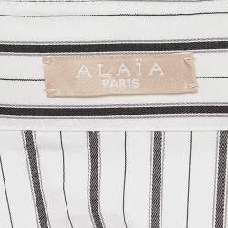 Pre Owned Alaia White/Black Pinstripe Cotton Cinched Waist Shirt L