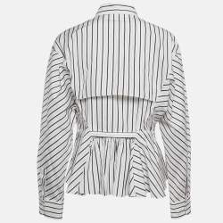 Pre Owned Alaia White/Black Pinstripe Cotton Cinched Waist Shirt L