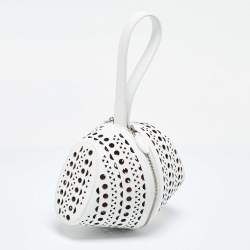 Alaia White Laser Cut Leather Round Shape Bag
