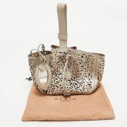 Alaia Beige Lasercut Leather Rose Marie Bucket Bag