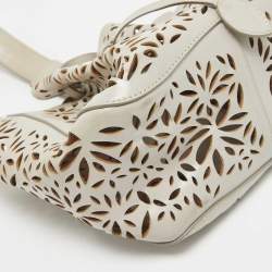 Alaia Beige Lasercut Leather Rose Marie Bucket Bag
