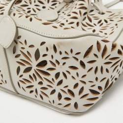 Alaia Beige Lasercut Leather Rose Marie Bucket Bag
