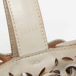 Alaia Beige Lasercut Leather Rose Marie Bucket Bag