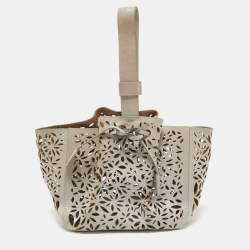 Alaia Beige Lasercut Leather Rose Marie Bucket Bag