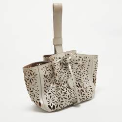 Alaia Beige Lasercut Leather Rose Marie Bucket Bag