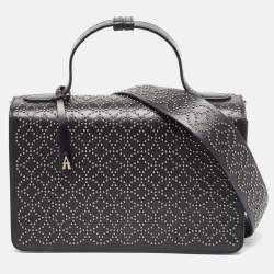 Alaia Black Leather Studded Franca Top Handle Bag