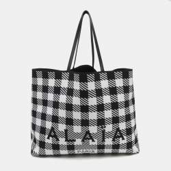 Alaia Black/White Canvas and Leather Large Houndstooth Tote 