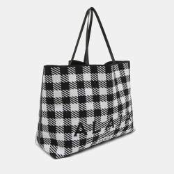 Alaia Black/White Canvas and Leather Large Houndstooth Tote 