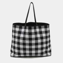 Alaia Black/White Canvas and Leather Large Houndstooth Tote 