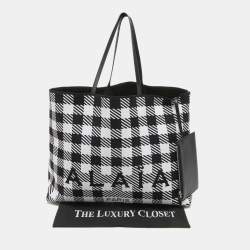 Alaia Black/White Canvas and Leather Large Houndstooth Tote 