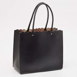 Pre Owned Alaia Black Leather Scalloped Tote
