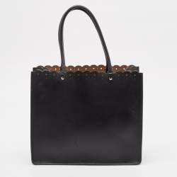 Pre Owned Alaia Black Leather Scalloped Tote