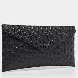 Alaia Black Croc Embossed Leather Envelope Clutch