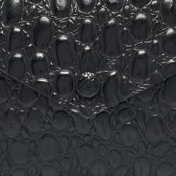 Alaia Black Croc Embossed Leather Envelope Clutch