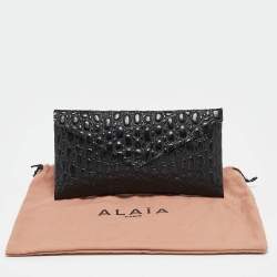 Alaia Black Croc Embossed Leather Envelope Clutch