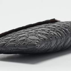 Alaia Black Croc Embossed Leather Envelope Clutch