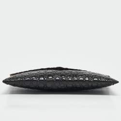 Alaia Black Croc Embossed Leather Envelope Clutch