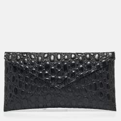 Alaia Black Croc Embossed Leather Envelope Clutch