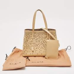 Alaia Light Beige Laser Cut Leather Le Mina 25 Tote