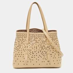 Alaia Light Beige Laser Cut Leather Le Mina 25 Tote