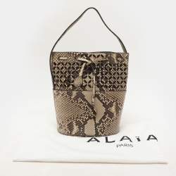 Alaia Beige/Black Python Drawstring Bucket Bag
