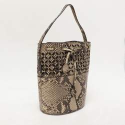 Alaia Beige/Black Python Drawstring Bucket Bag