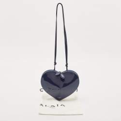 Pre Owned Alaia Blue Patent Leather Le Coeur Shoulder Bag