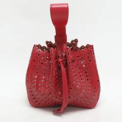 Pre Owned Alaia Red Perforated Leather Small Rose Marie Bucket Bag