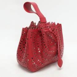 Pre Owned Alaia Red Perforated Leather Small Rose Marie Bucket Bag