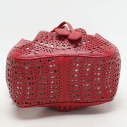Pre Owned Alaia Red Perforated Leather Small Rose Marie Bucket Bag