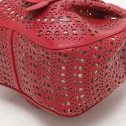 Pre Owned Alaia Red Perforated Leather Small Rose Marie Bucket Bag