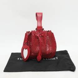 Pre Owned Alaia Red Perforated Leather Small Rose Marie Bucket Bag