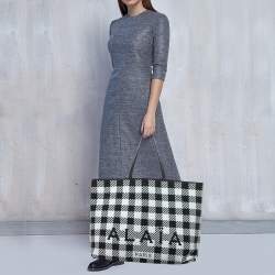 Pre Owned Alaïa Black/White Checkered Logo Jacquard Knit Fabric Large Tote