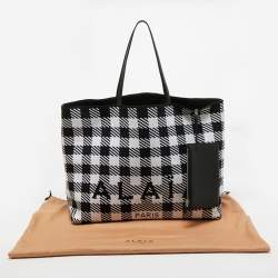 Pre Owned Alaïa Black/White Checkered Logo Jacquard Knit Fabric Large Tote