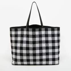 Pre Owned Alaïa Black/White Checkered Logo Jacquard Knit Fabric Large Tote
